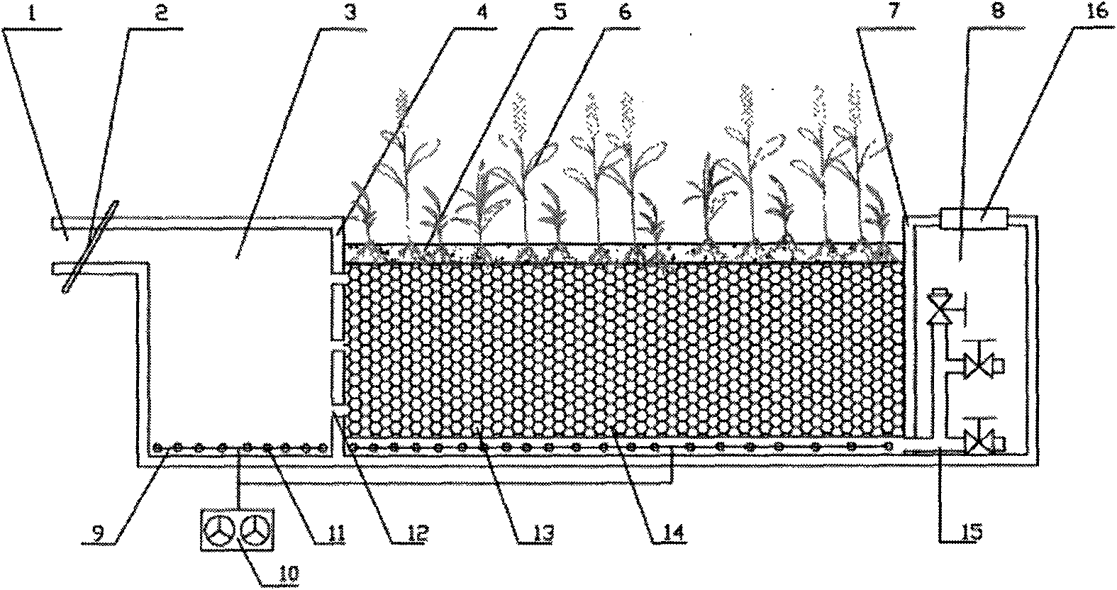 Sewage treatment system based on artificially intensified ecological filtering bed and application of sewage treatment system