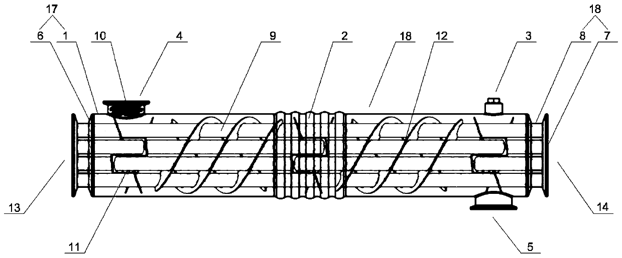 Cutting type spiral distribution sanitary heat exchanger