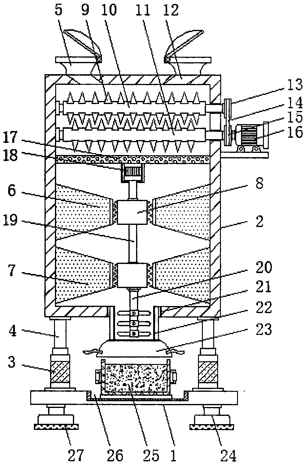 Grinding device for medicine experiment and capable of putting medicines conveniently