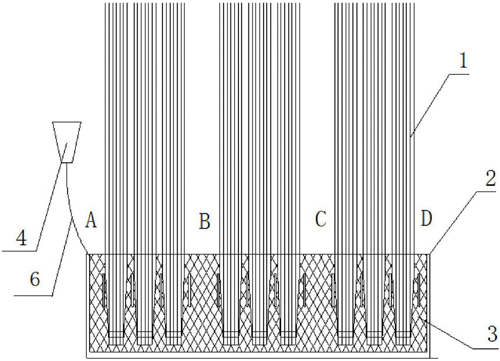 Adhesive sealing method and packaging device for hollow fiber curtain type membrane element