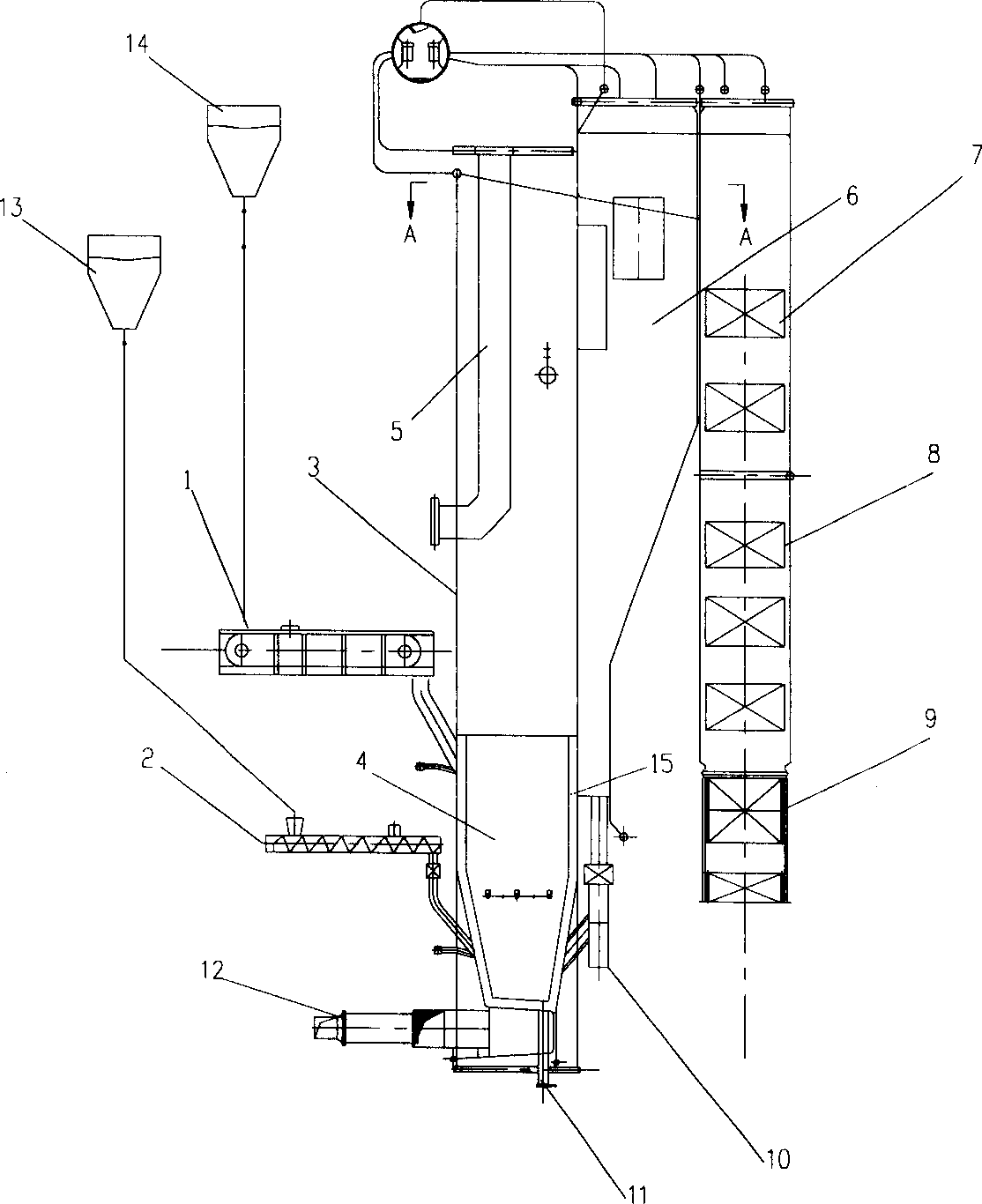 Boiler of circulating fluid bed for burning household garbage