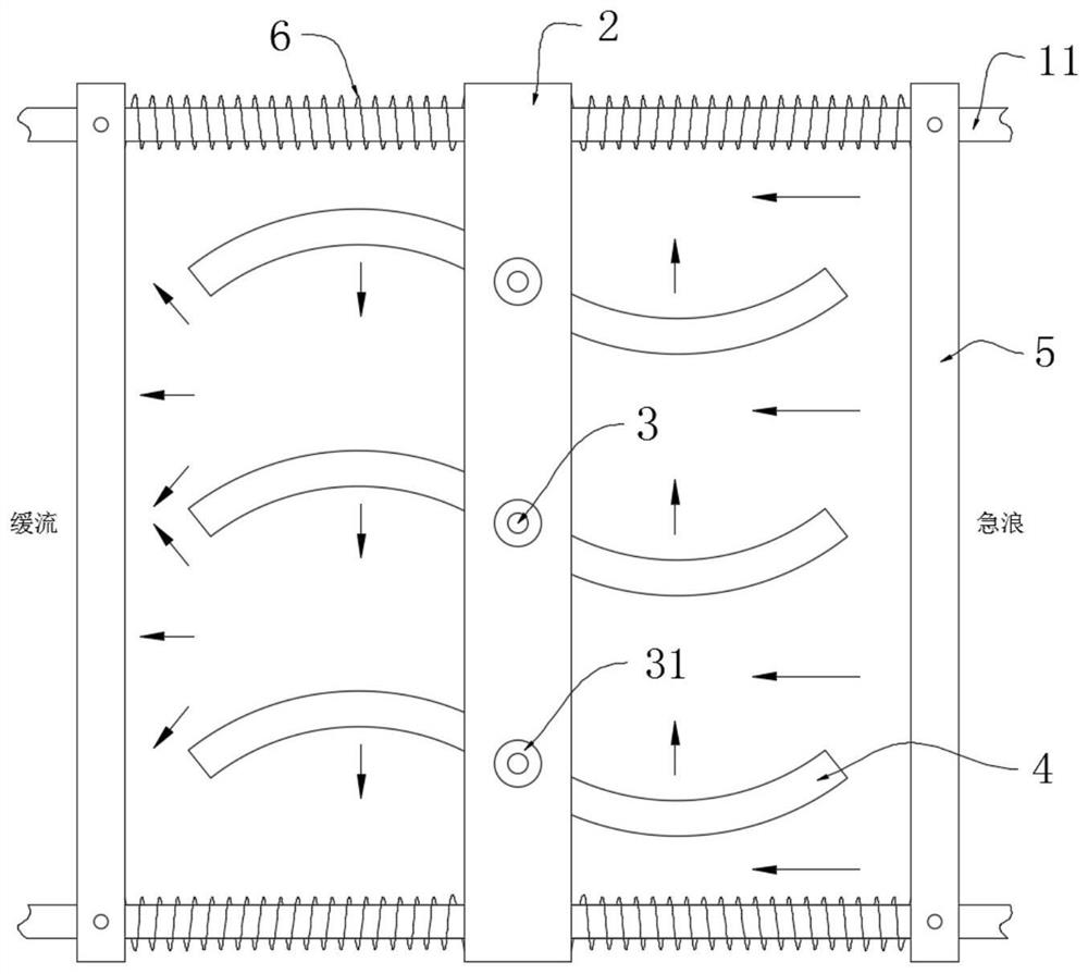 A coastal slope anti-wave guardrail device