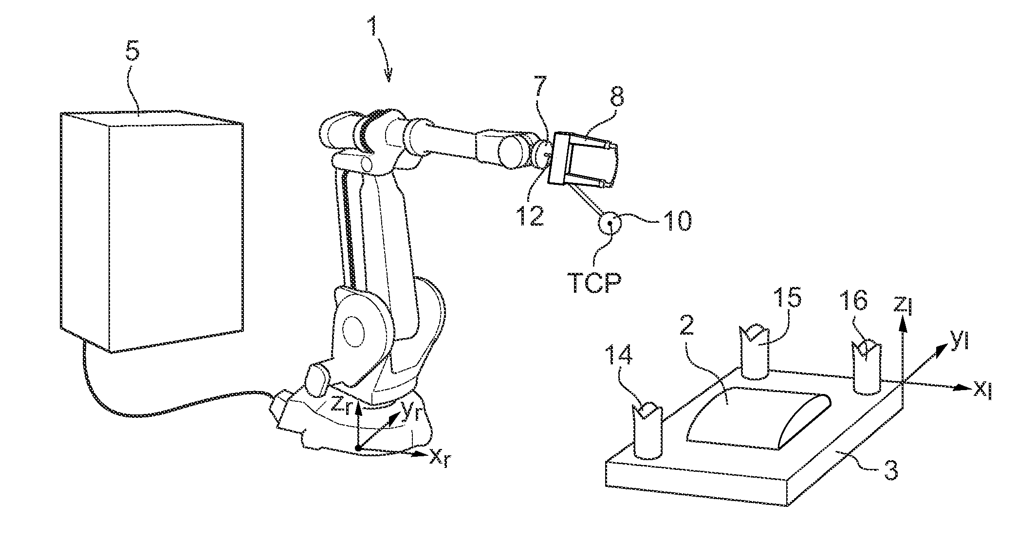 A method and system for determining the relation between a robot coordinate system and a local coordinate system located in the working range of the robot