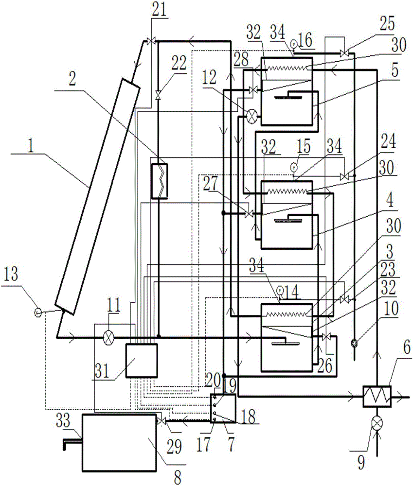 Heat-collection type solar multistage flash evaporation seawater desalting device and method