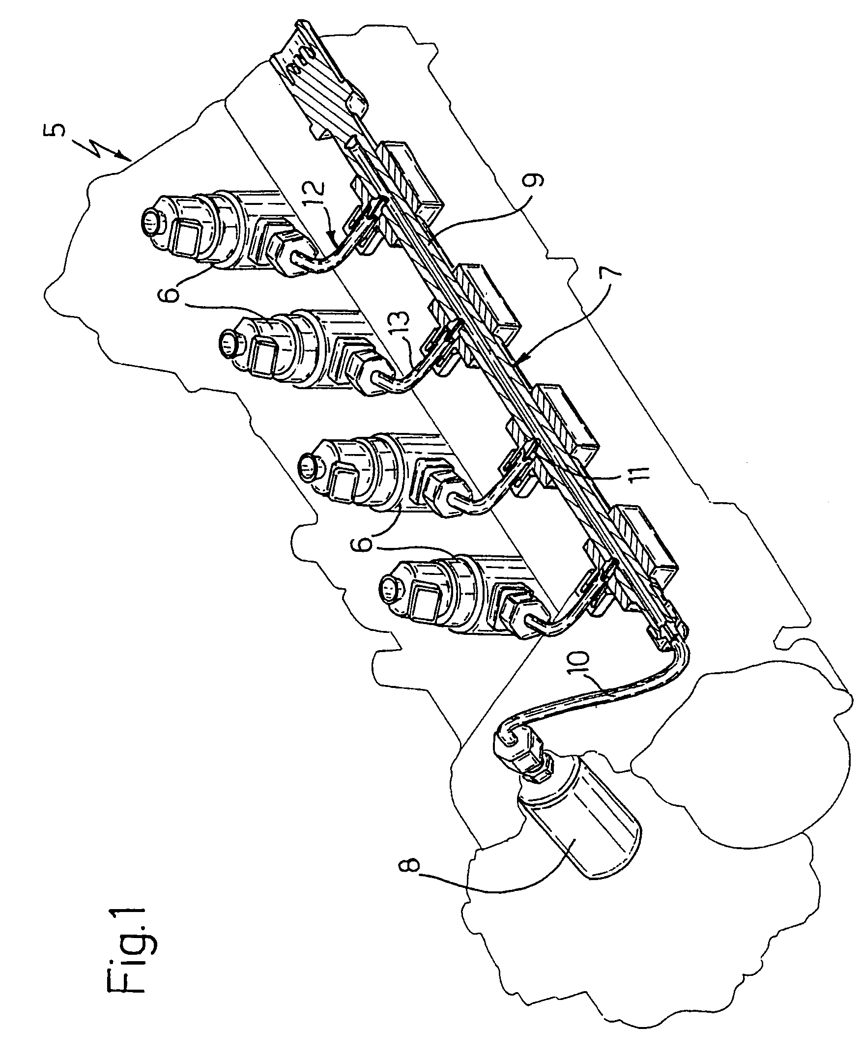 Device for connection between a rail for fuel under pressure and at least one injector, for an internal-combustion engine