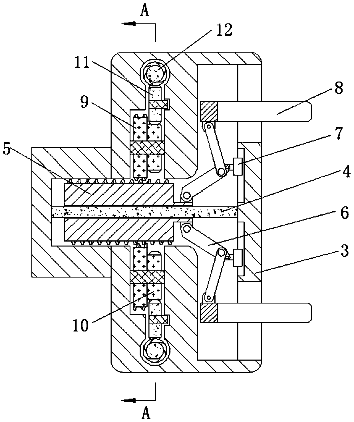 Piston circumferential surface machining fixing device utilizing connecting rod motion principle