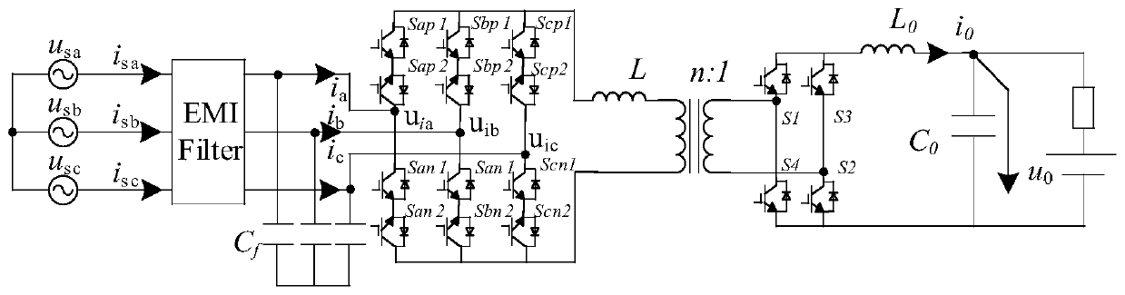 Bidirectional high-frequency link AC-DC matrix converter and control method thereof