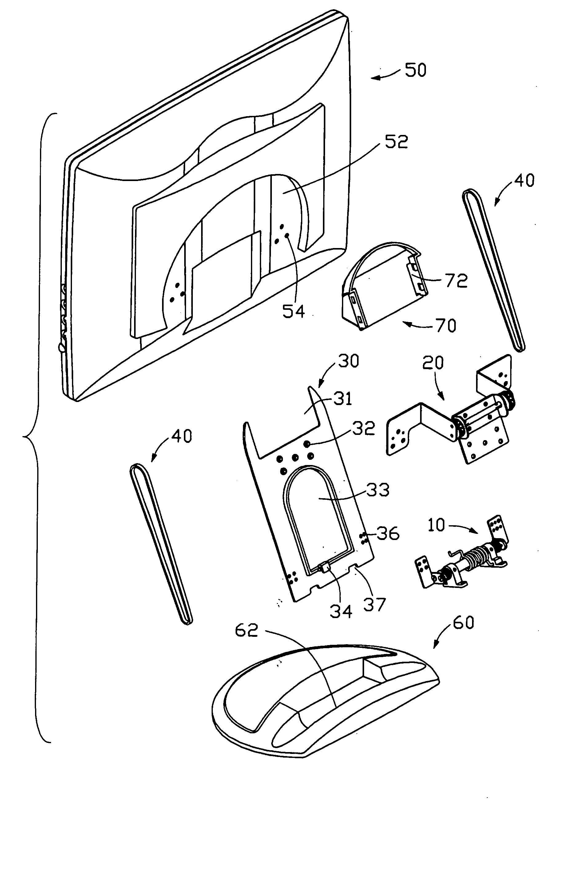 Adjusting assembly for LCD monitor