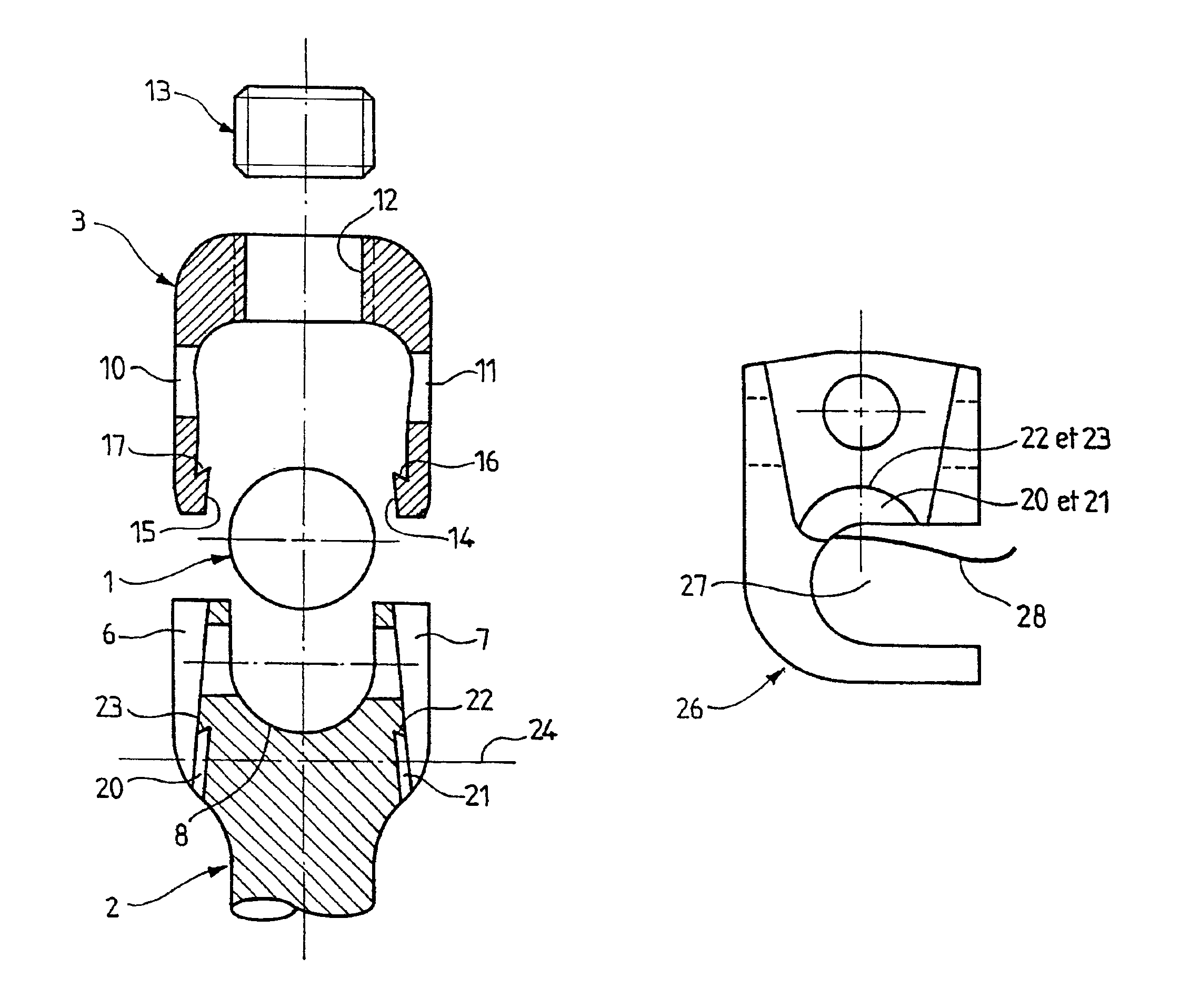 Fixing element and ancillary for stabilizing vertebrae