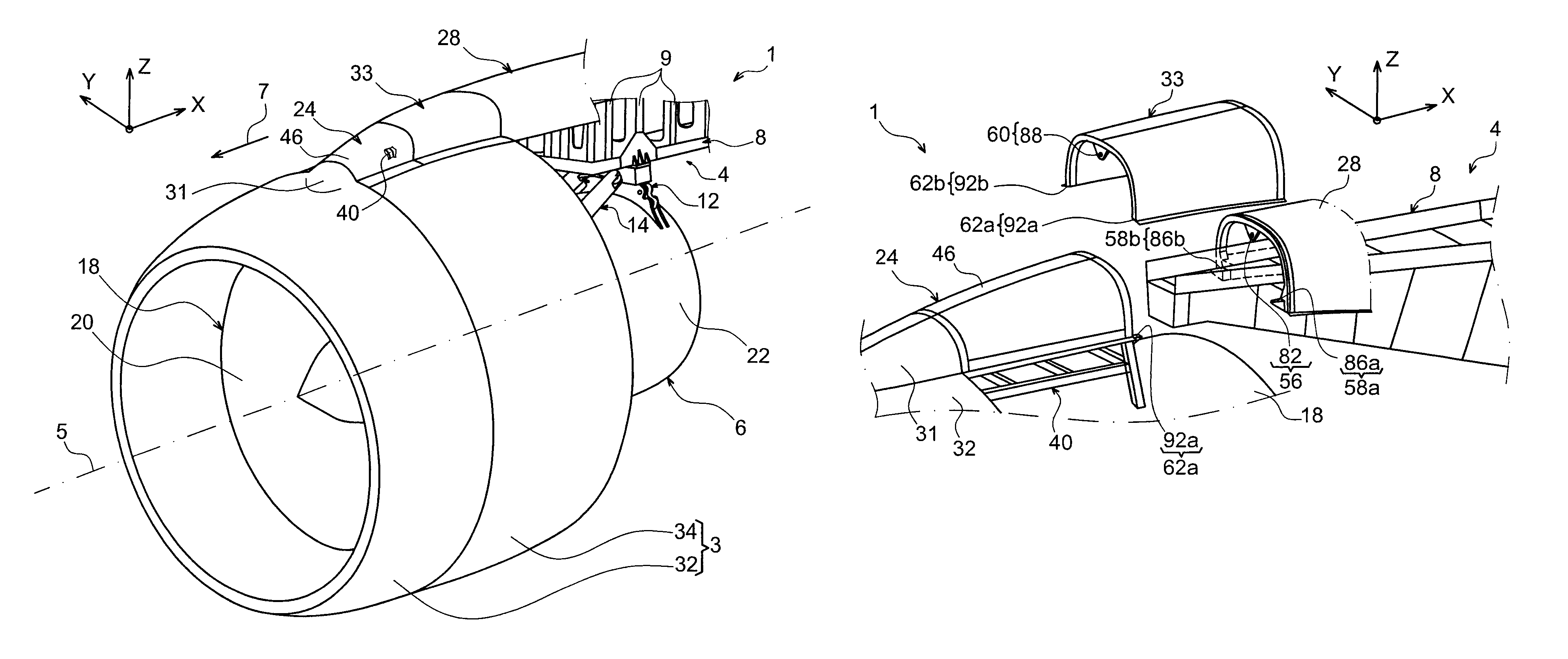 Aircraft engine assembly comprising a junction aerodynamic fairing mounted on two separate elements