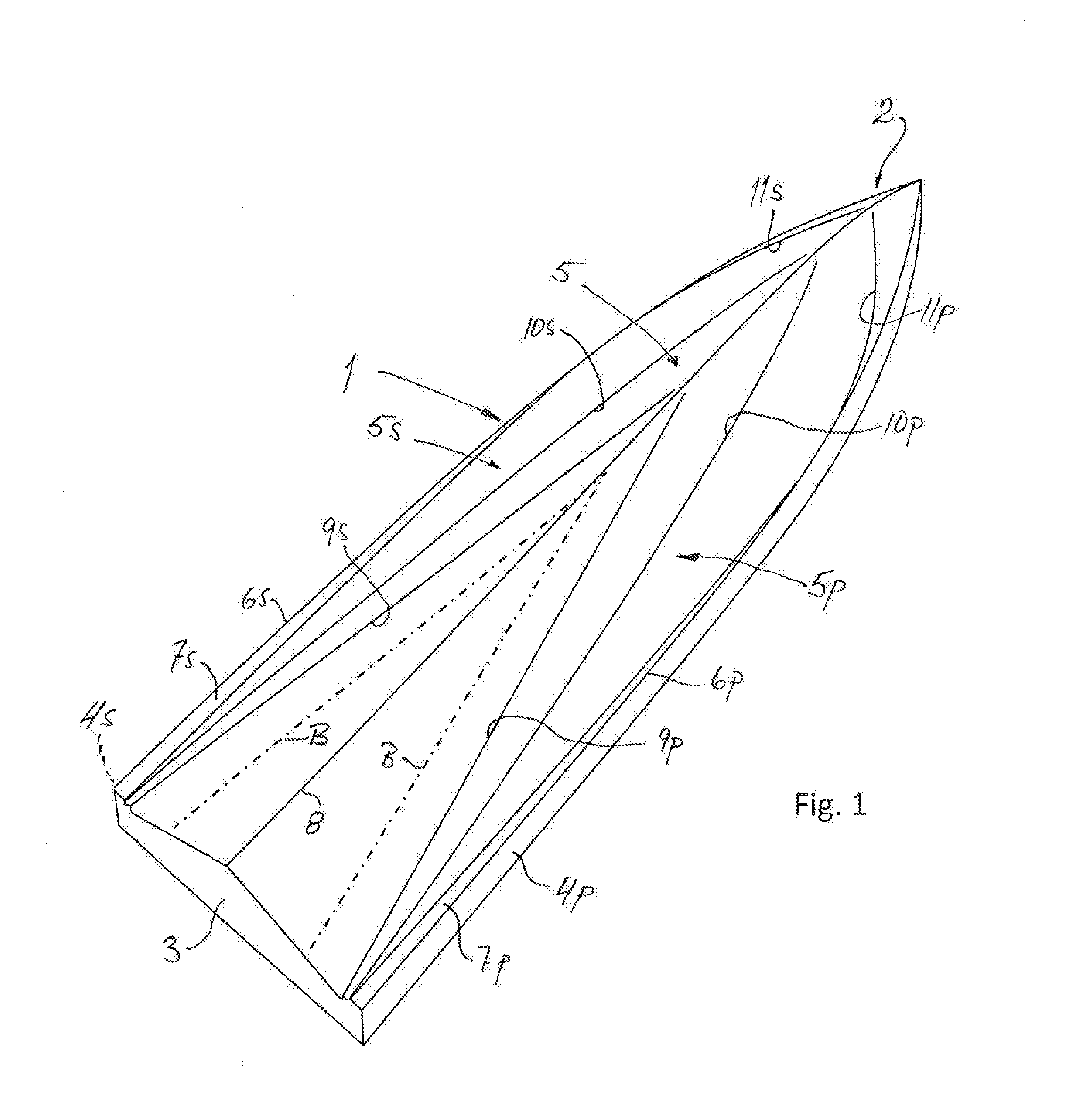 A watercraft vessel with a planing hull