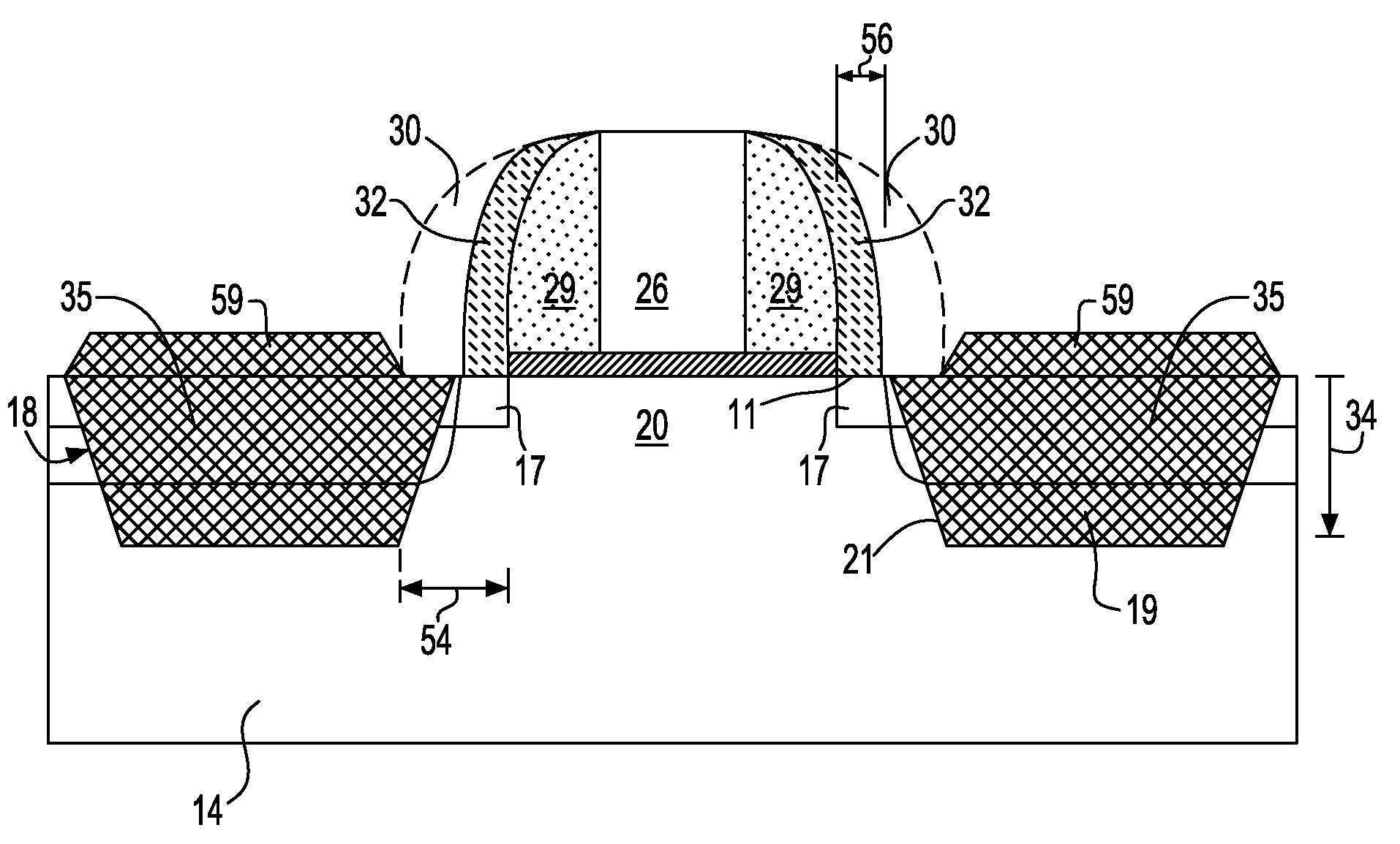 Transistor having V-shaped embedded stressor