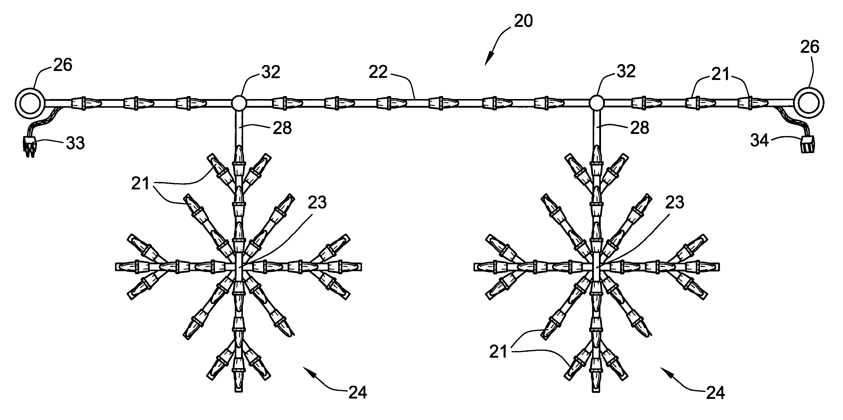 Holiday light assembly with hanging light clusters