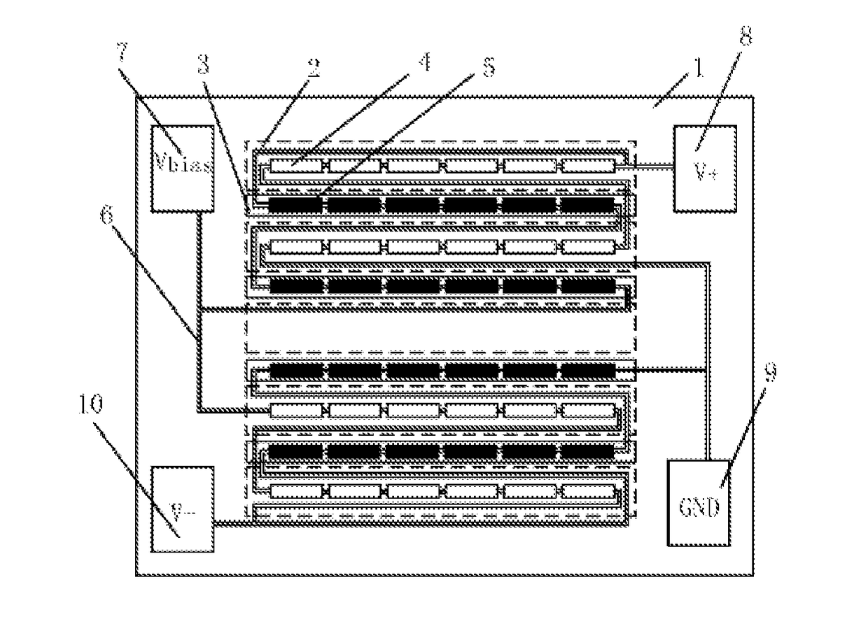 Single-chip high-magnetic-field x-axis linear magnetoresistive sensor with calibration and initialization coil