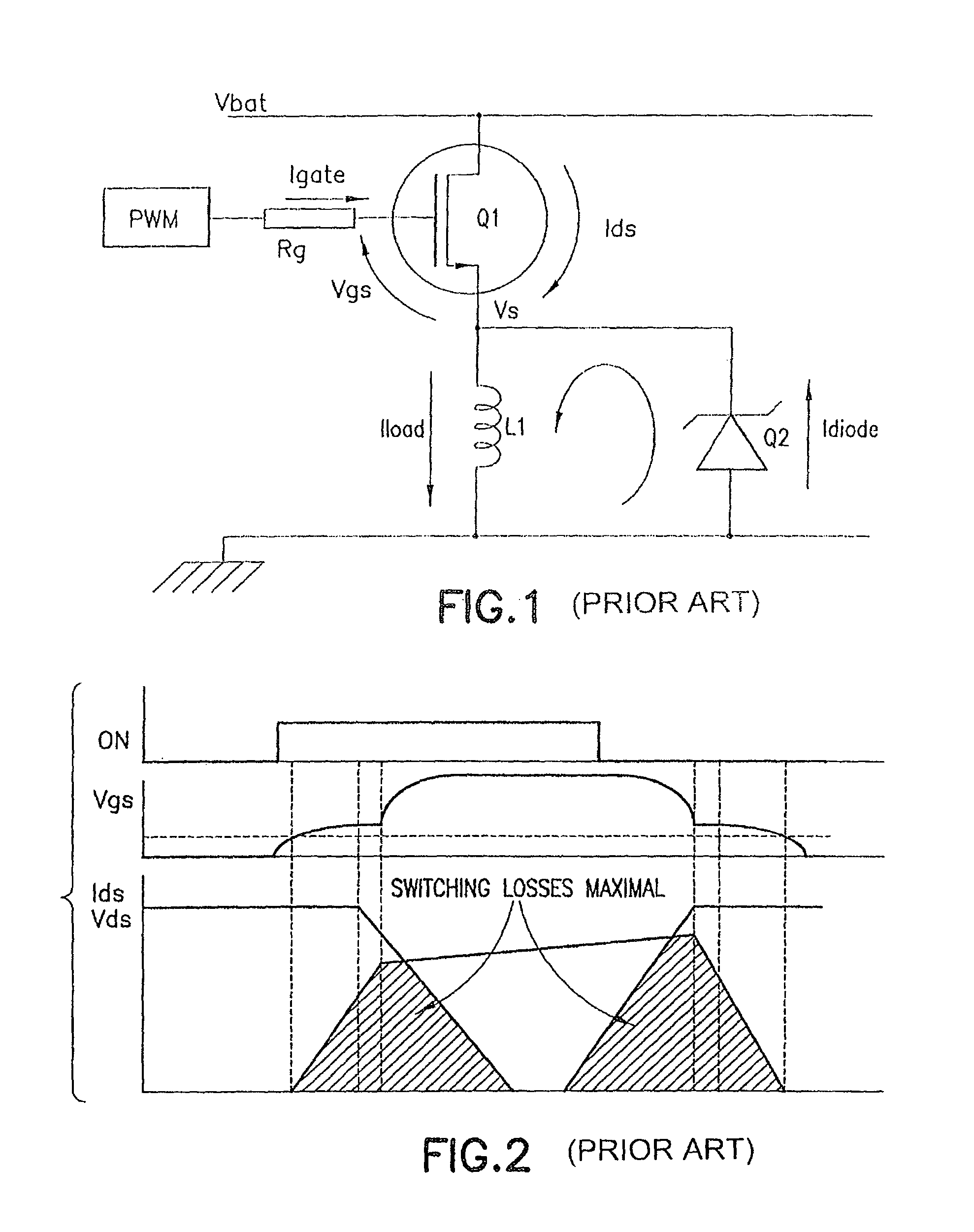 DC brushed motor drive with circuit to reduce di/dt and EMI, for MOSFET Vth detection, voltage source detection, and overpower protection