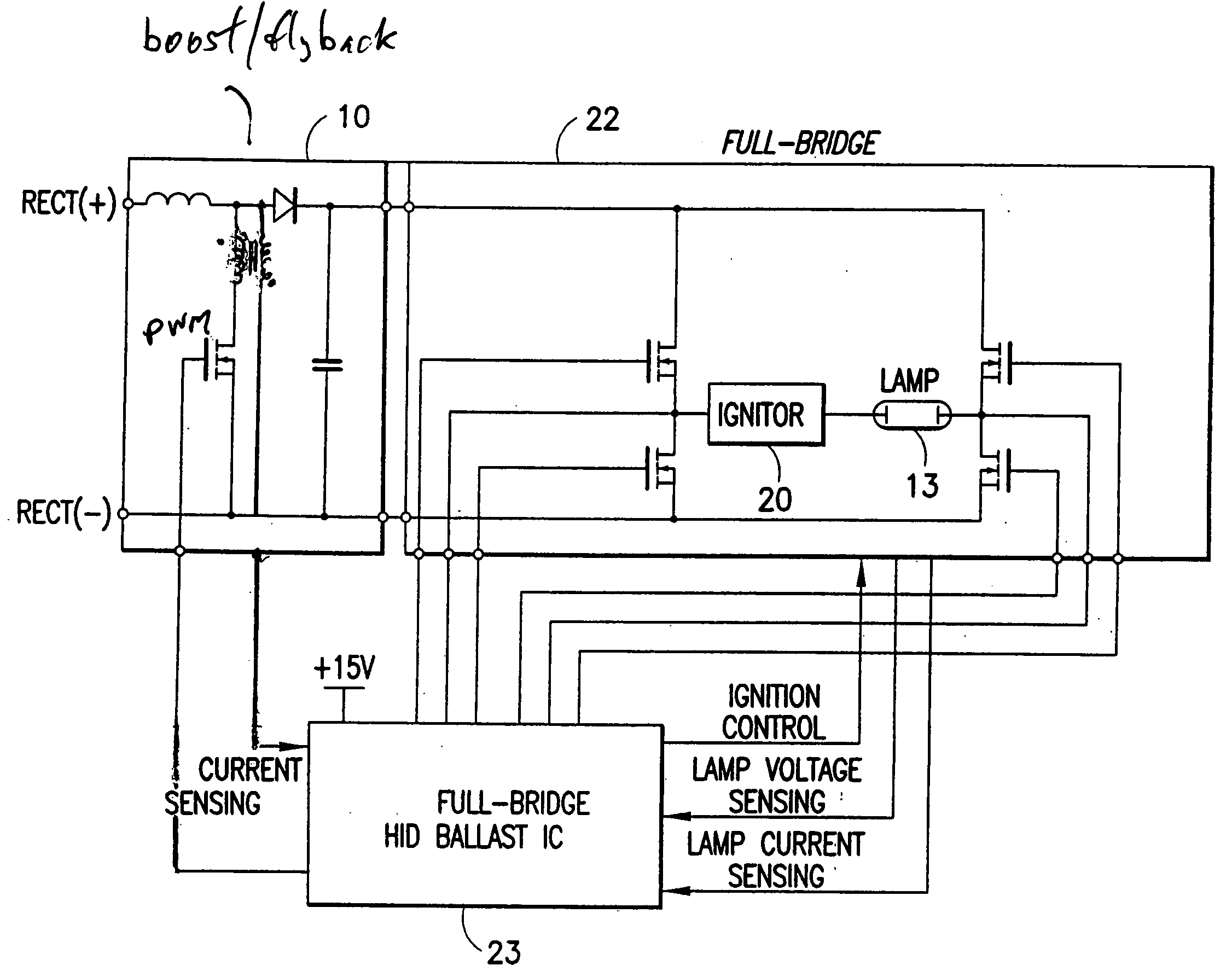 Automotive high intensity discharge lamp ballast circuit