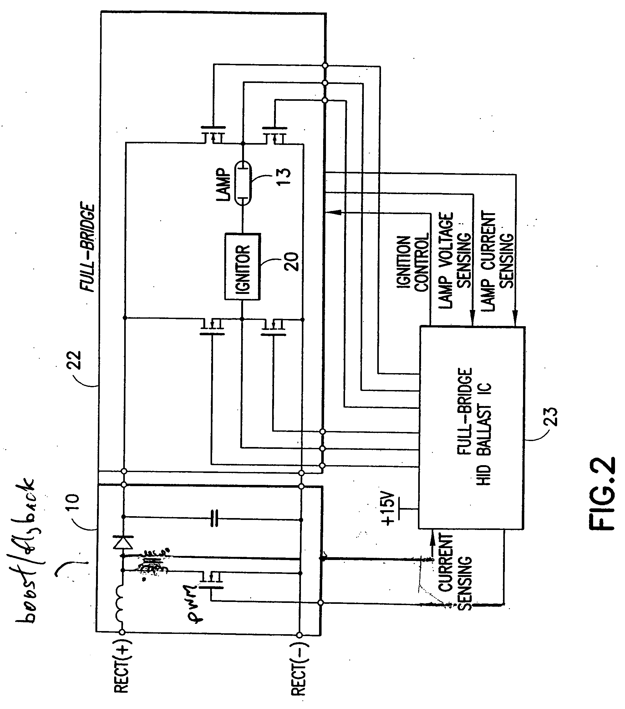 Automotive high intensity discharge lamp ballast circuit