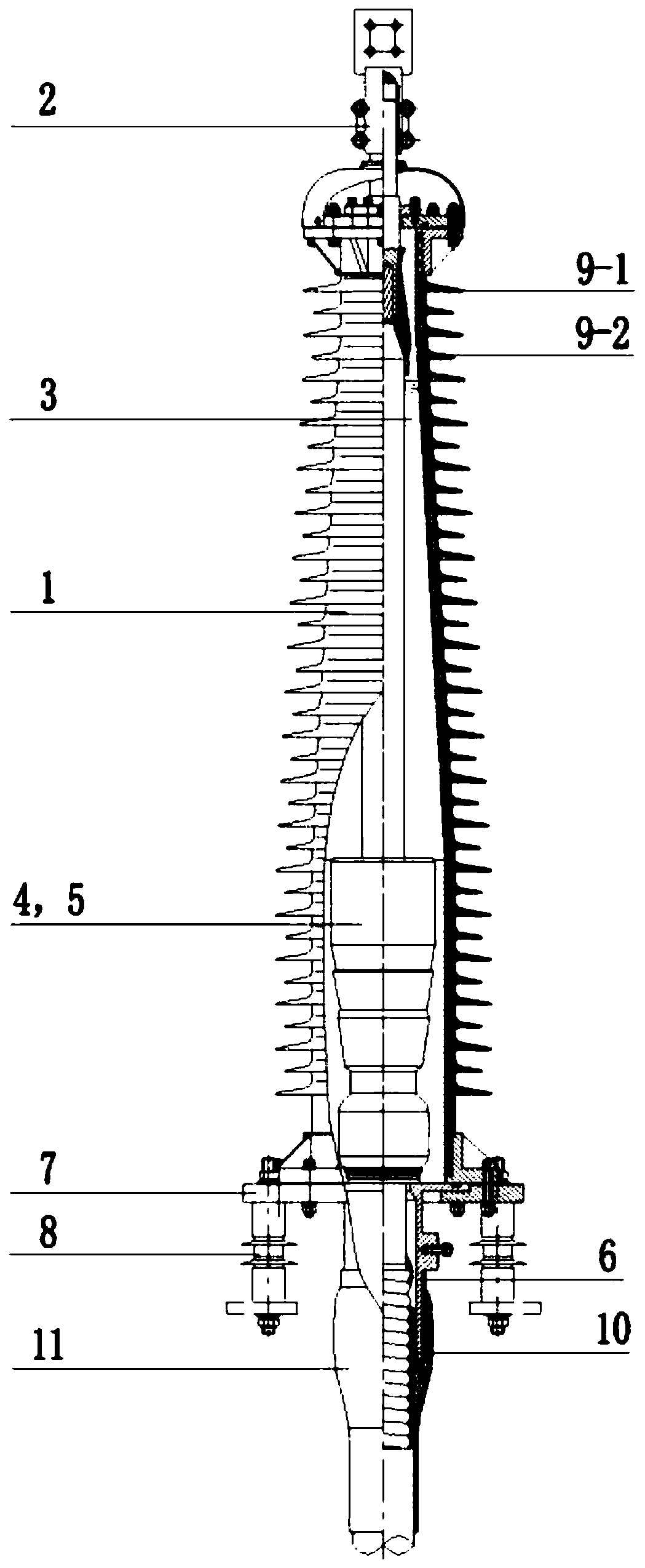 Conical composite casing-pipe-type outdoor terminal