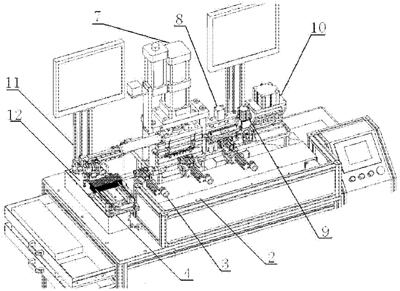 Equipment for automatically cutting and detecting appearance and electric property of light-emitting diode (LED) lamp semi-finished products