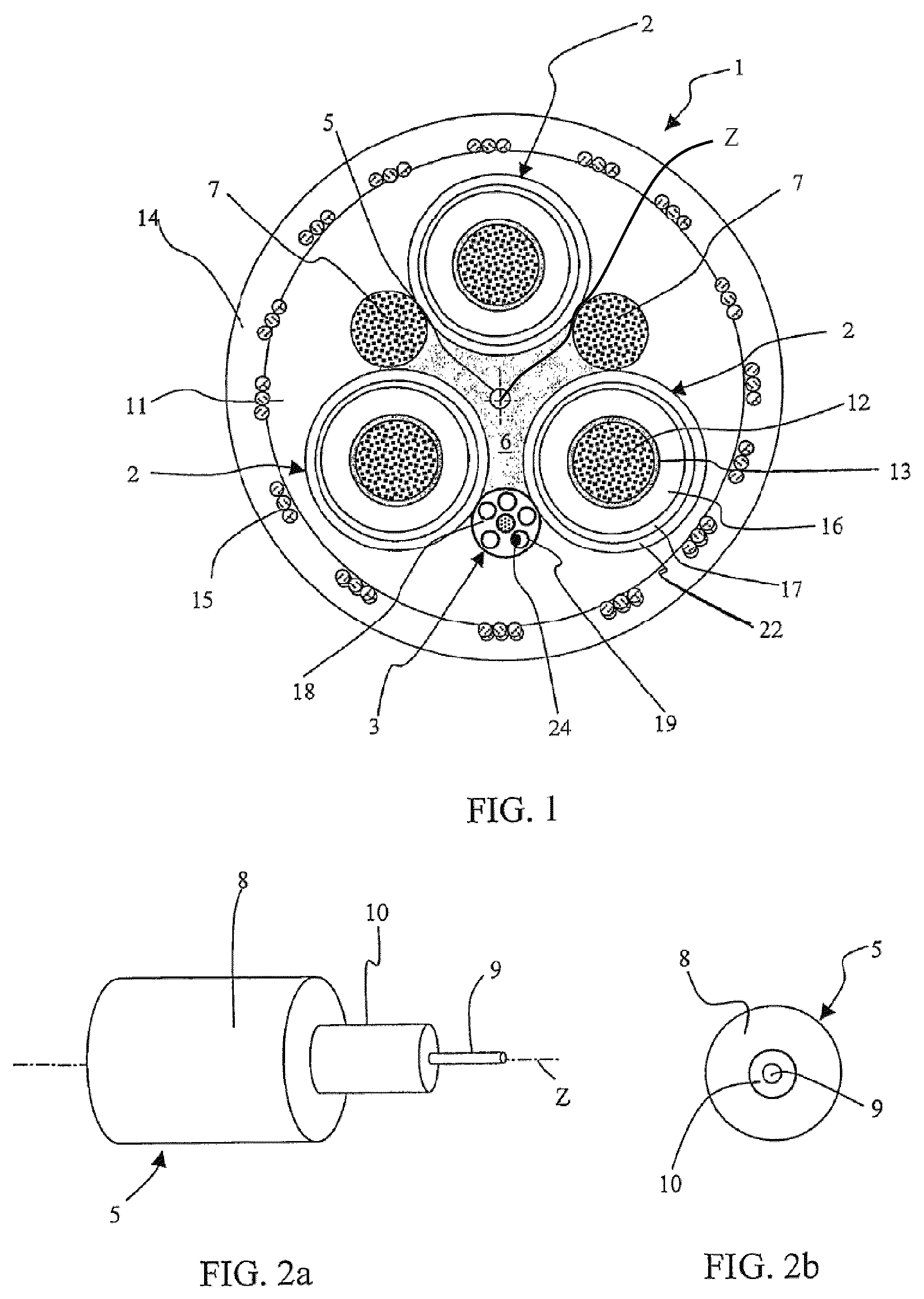 Electric cable with bending sensor and monitoring system and method for detecting bending in at least one electric cable