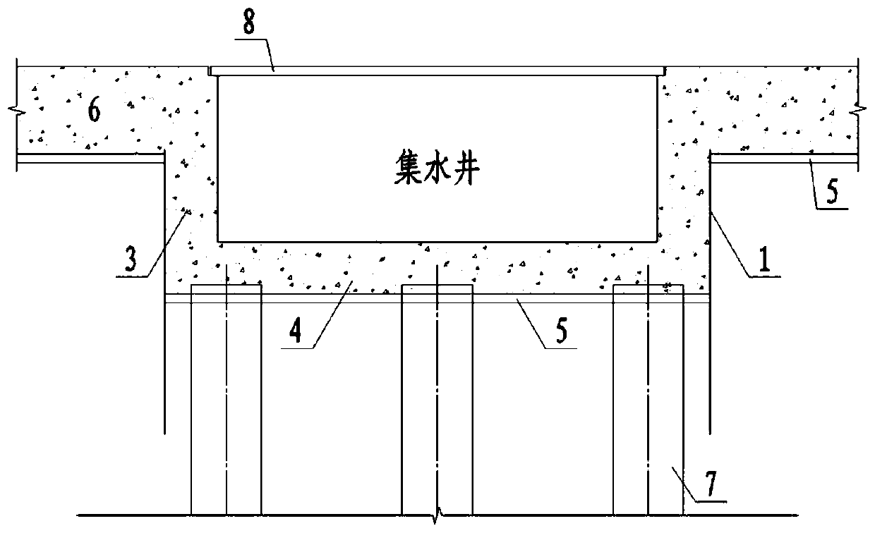 Steel shell type reinforced concrete water colleting well structure of soft soil foundation pump station and construction method of steel shell type reinforced concrete water colleting well structure