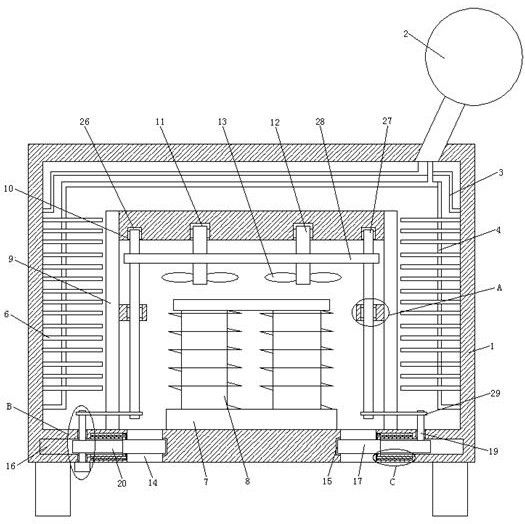 An oil-immersed three-phase transformer