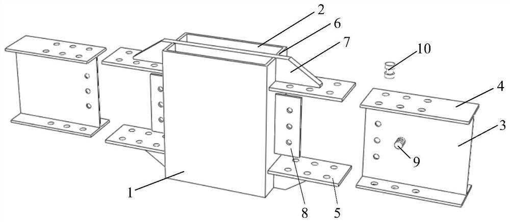 Steel beam bolting joint structure of vertical core-penetrating plate type concrete filled steel tubular column