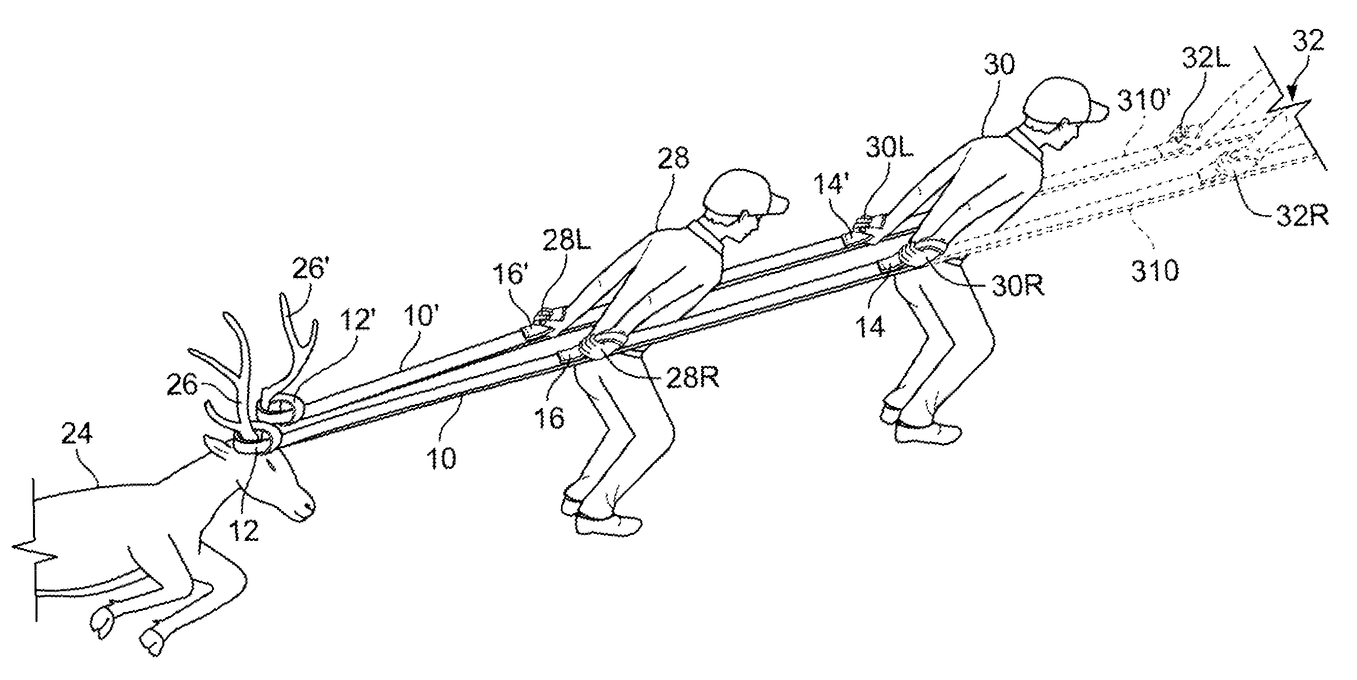 Method and rig for dragging a fallen game animal