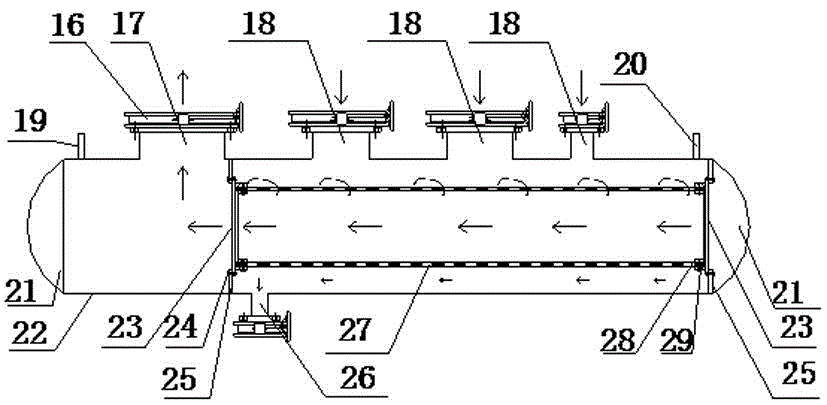 Backwash dirt-removing water distributing and collecting device