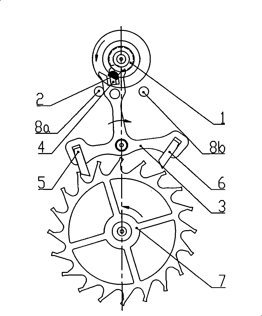 Mechanical wristwatch escapement mechanism