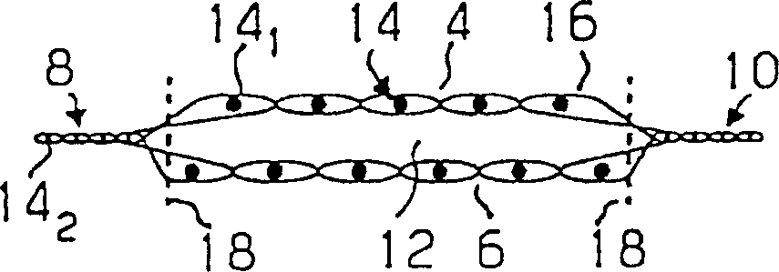 Device for producing tubular meshbelt that can be turned inside out