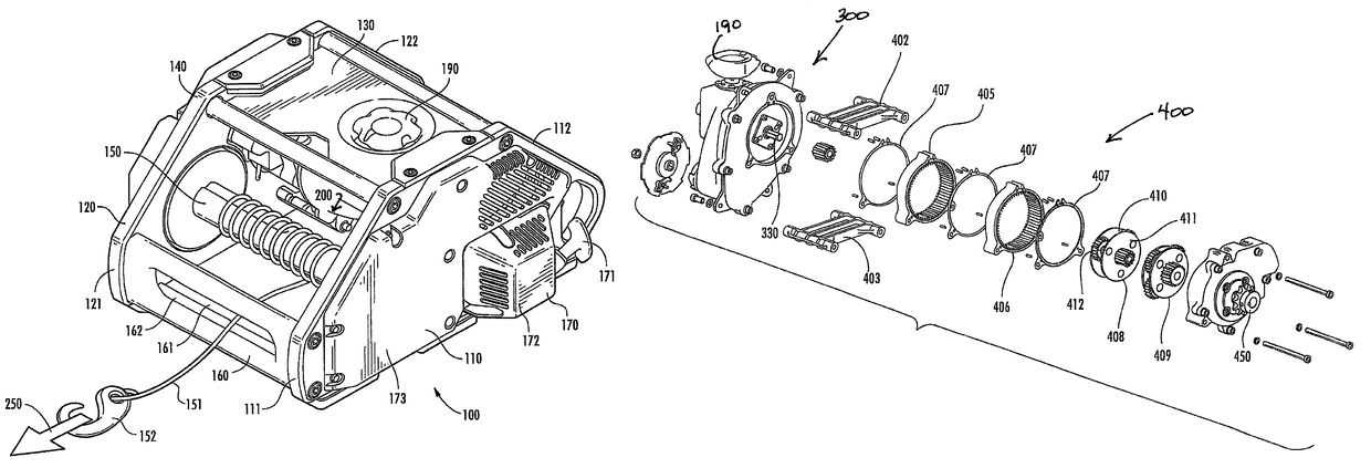 Gas powered self contained portable winch