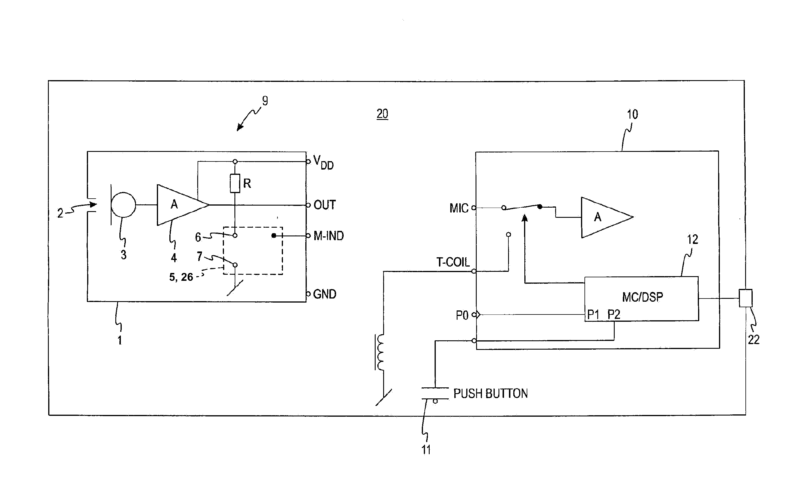 Microphone assembly comprising magnetically activatable element for signal switching and field indication