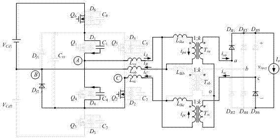 Method for asymmetrically controlling simplified-type three-phase three-level direct-current converter