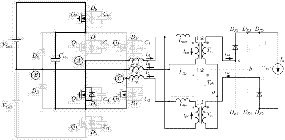 Method for asymmetrically controlling simplified-type three-phase three-level direct-current converter