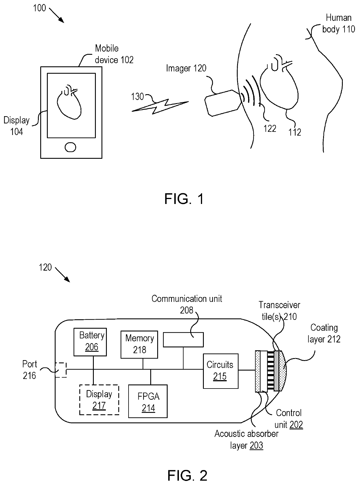 Imaging devices having piezoelectric transceivers