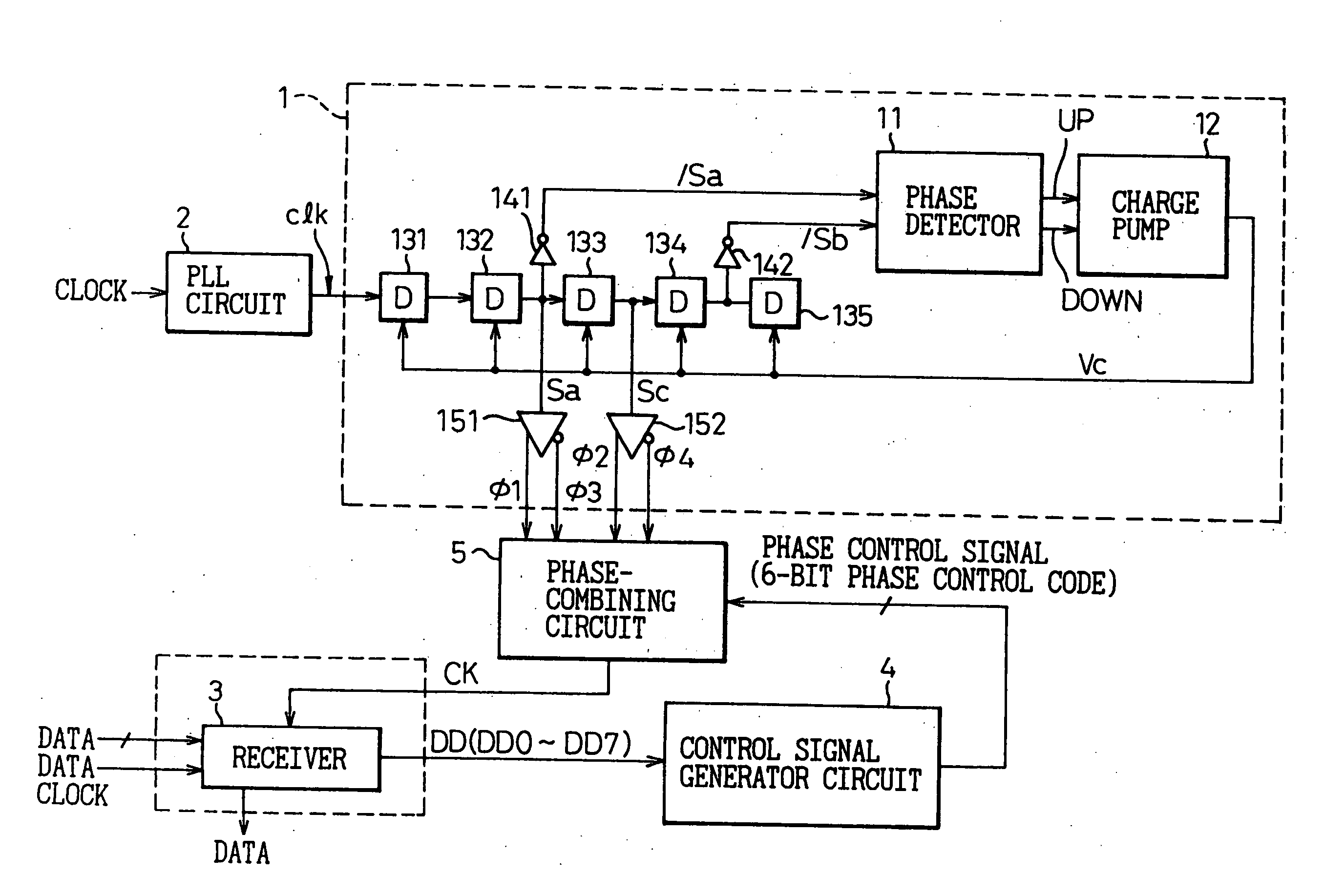 Phase-combining circuit and timing signal generator circuit for carrying out a high-speed signal transmission