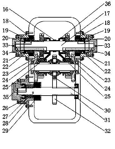 Differential mechanism type track combine-harvester gearbox