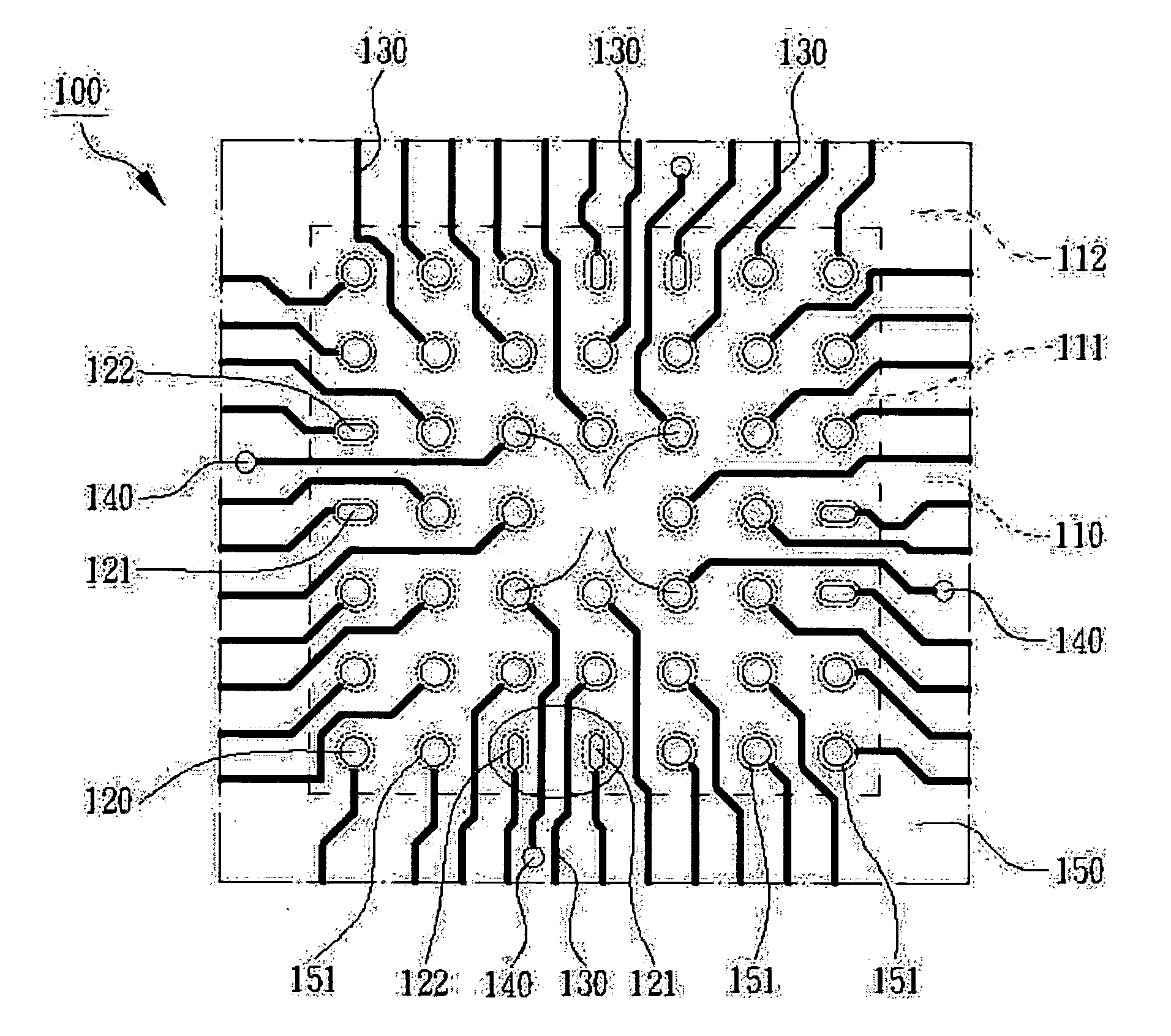 Flip-chip package substrate with a high-density layout