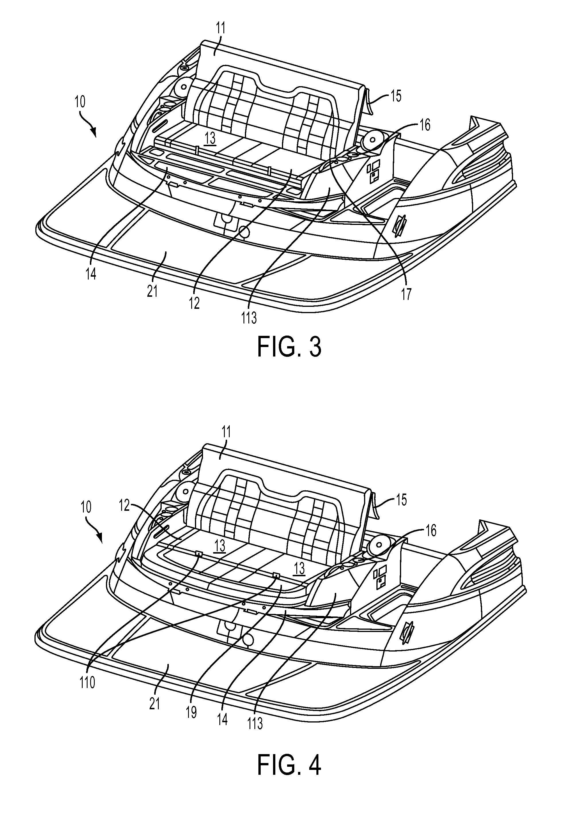 Multiple position hidden aft lounge seat