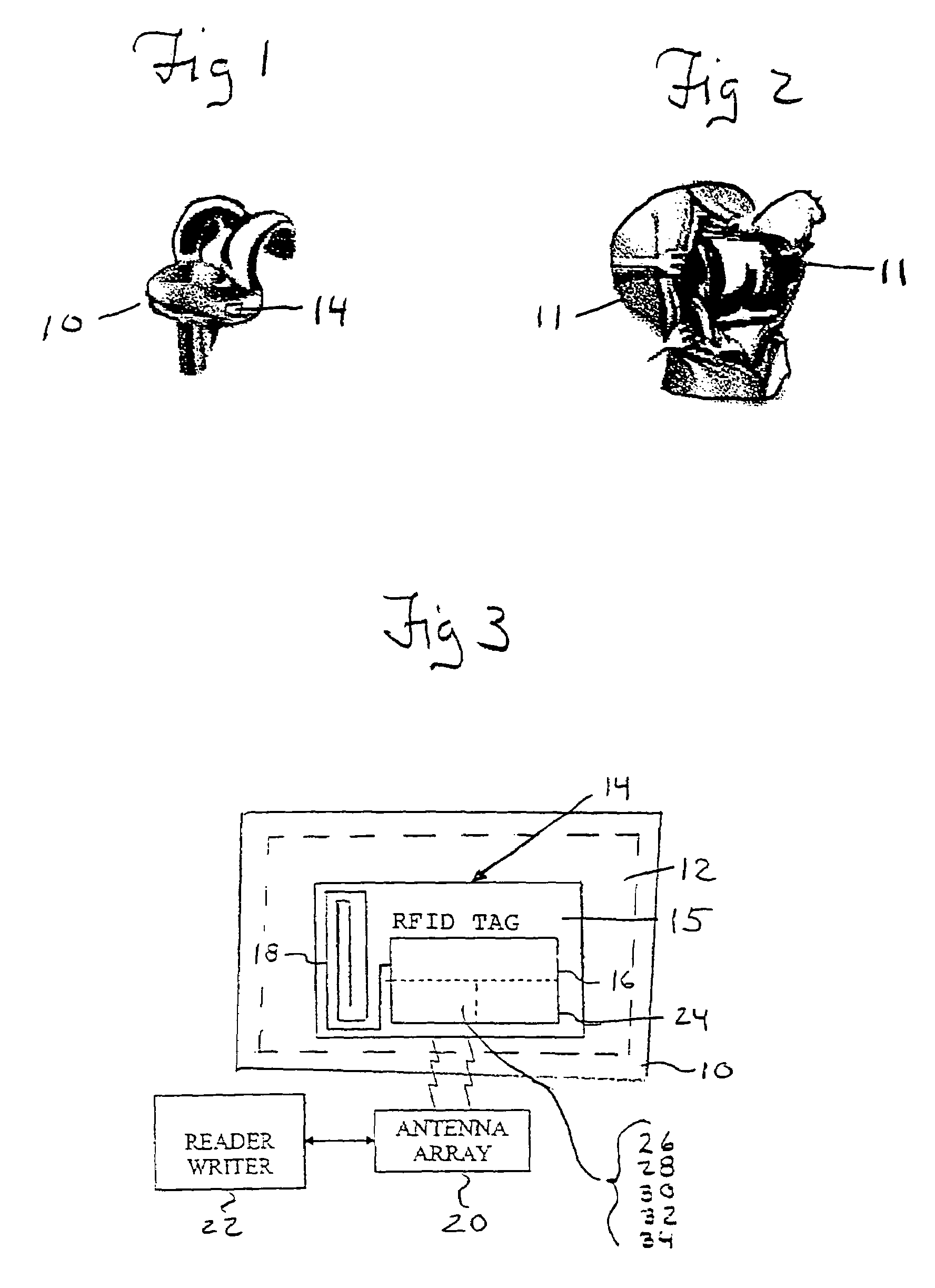 Medical implant device with RFID tag and method of identification of device