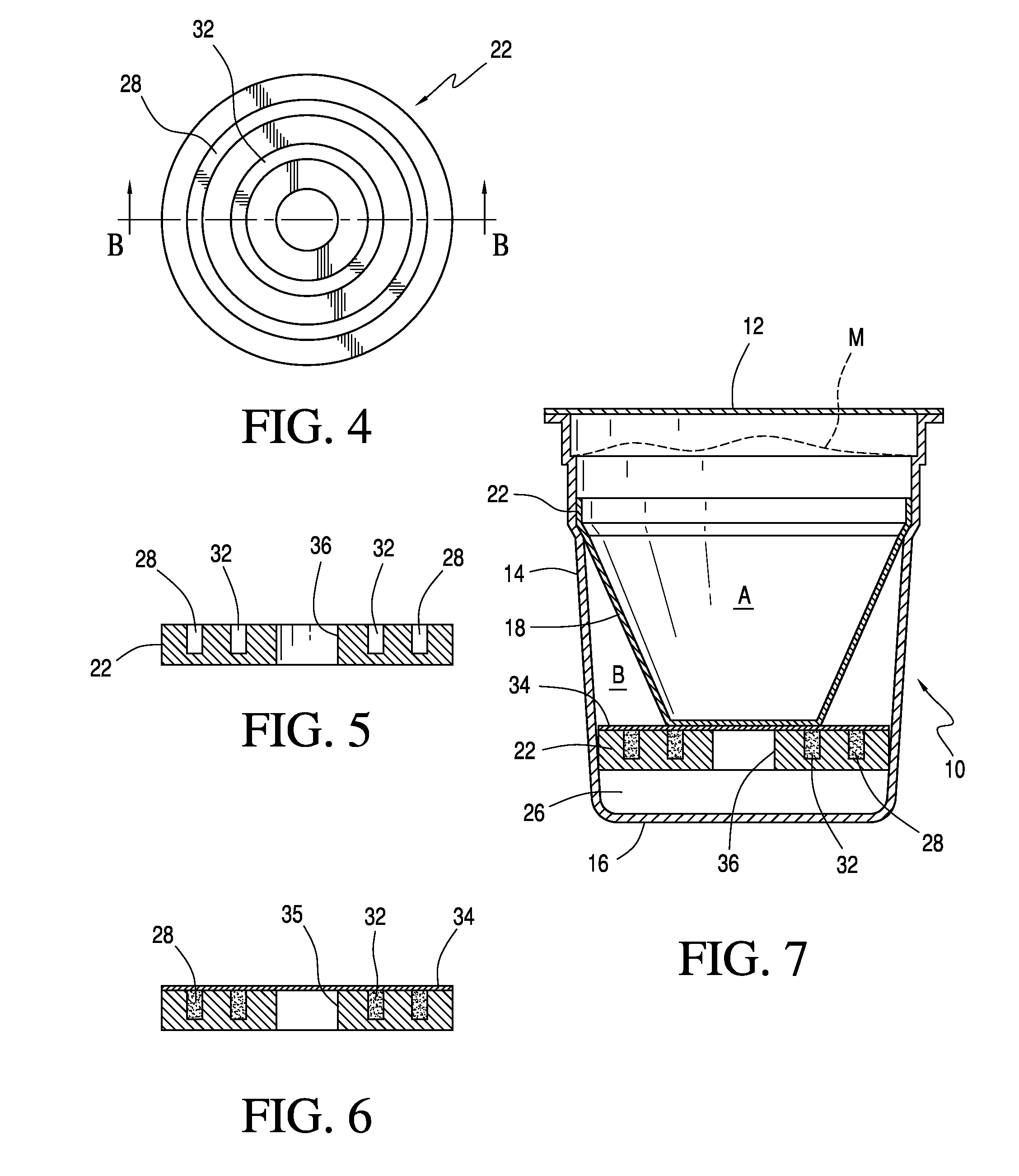 Oxygen and carbon dioxide absorption in a single use container with an absorbent support below the filter