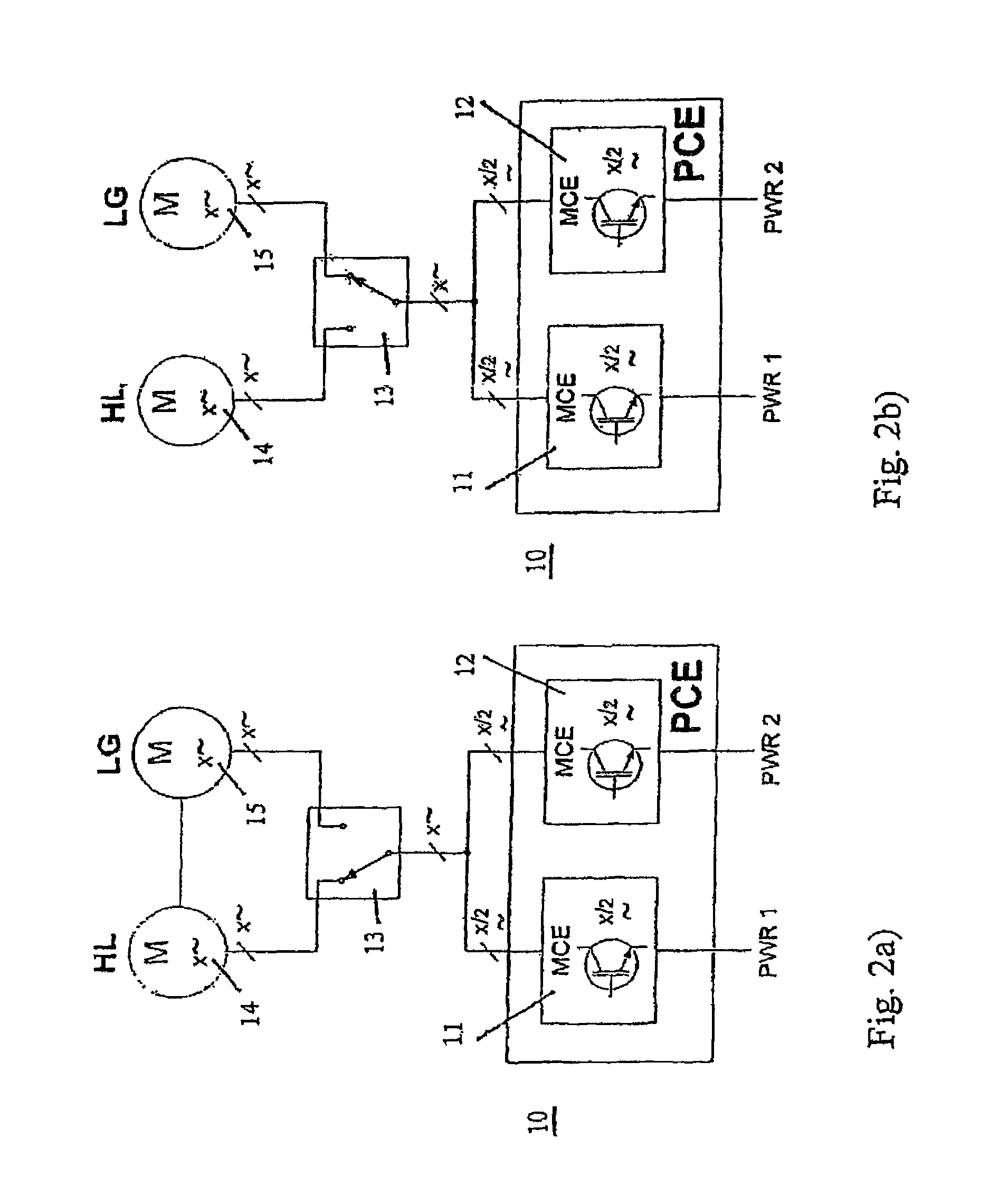 Method and device for redundantly supplying several electric servomotors or drive motors by means of a common power electronics unit