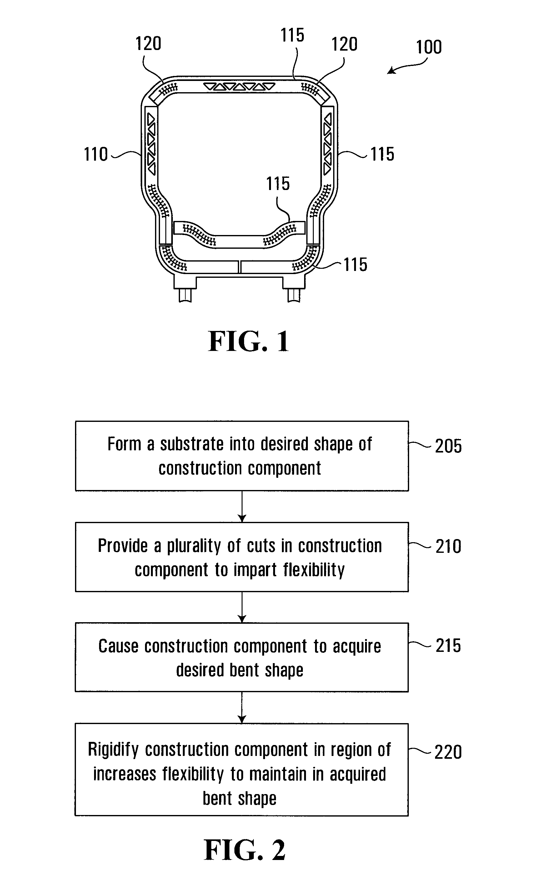 Cut and rigidified construction component and method of manufacturing the same