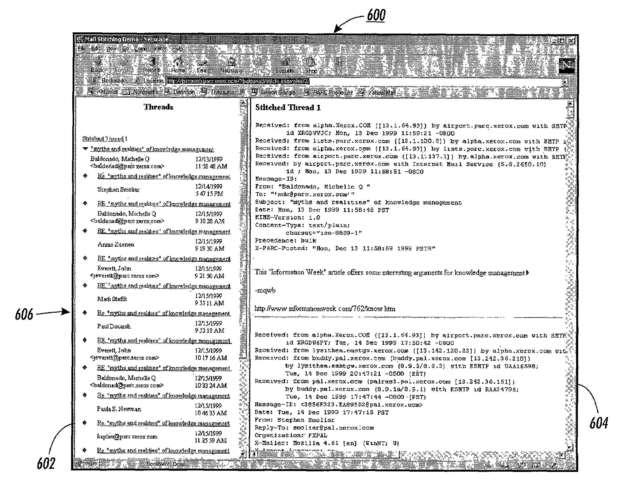 Method and apparatus for presenting e-mail threads as semi-connected text by removing redundant material