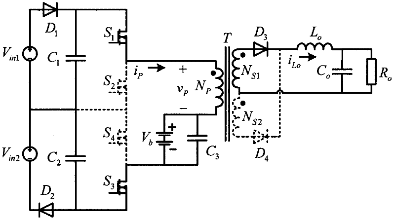 Four-port direct-current converter and control method thereof