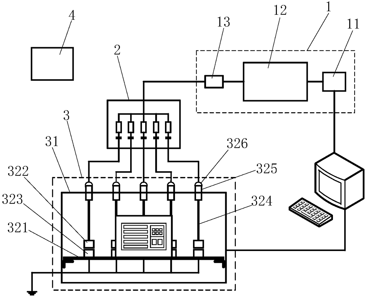 Multi-channel synchronous corona resistance lifetime testing device for insulating material under electric heating aging environment