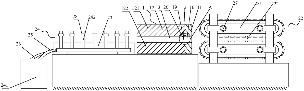 Wood-plastic co-extrusion sectional material production line and wood-plastic co-extrusion sectional material production technology