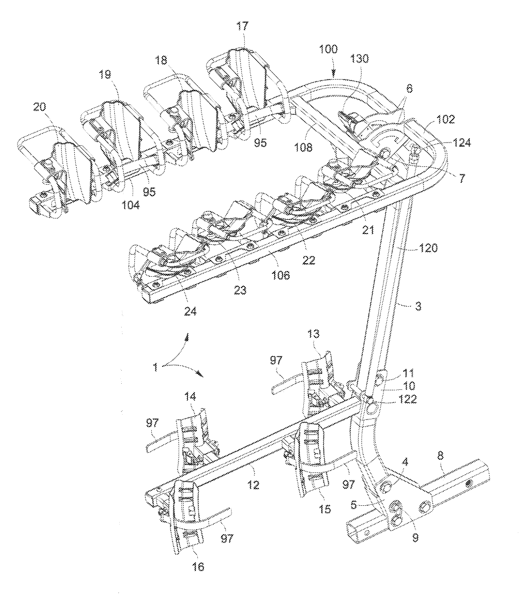 Collapsible bicycle rack having adjustable front wheel holders