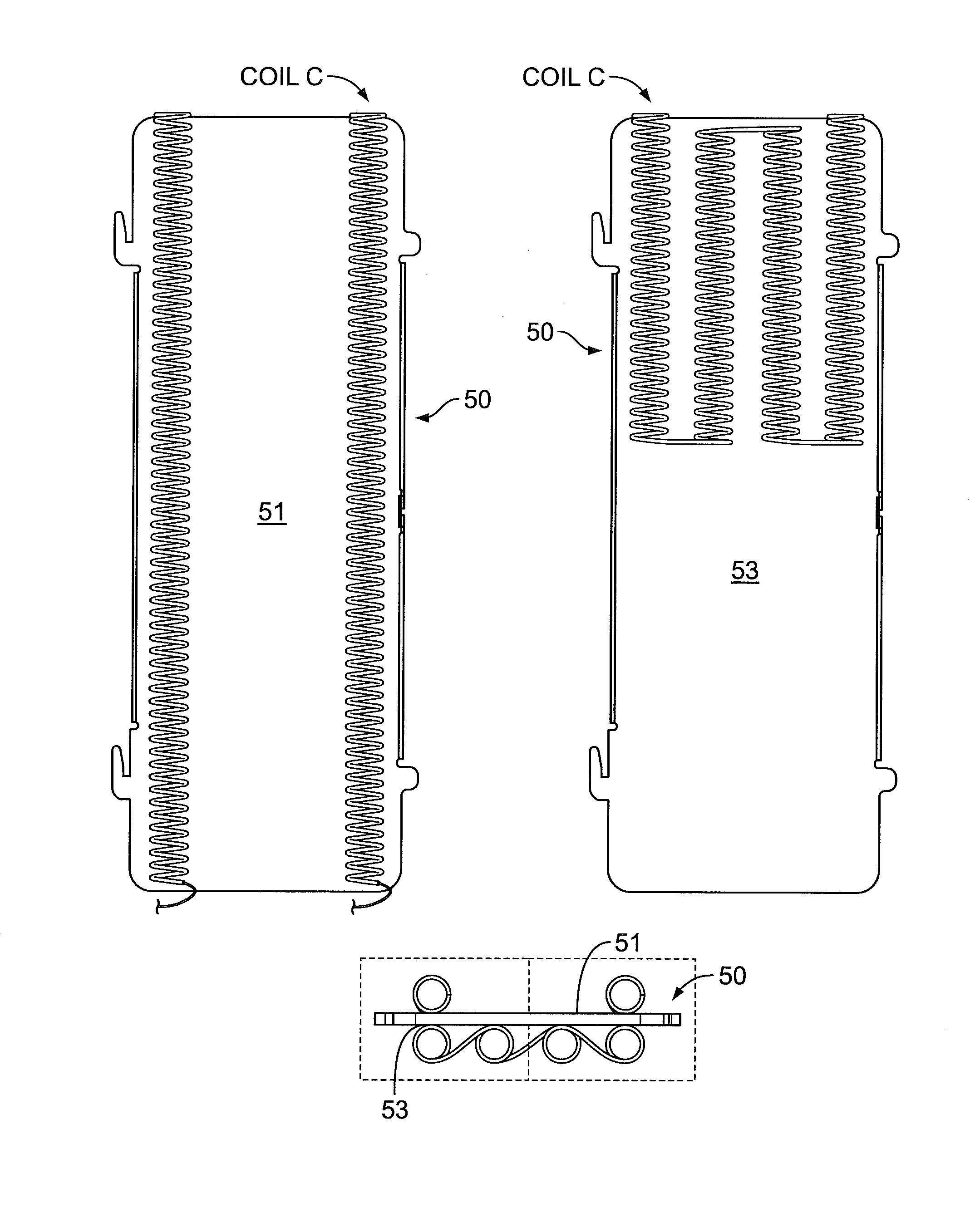 Multiple stage open coil electric resistance heater with balanced coil power arrangement and heater cool end termination and method of use